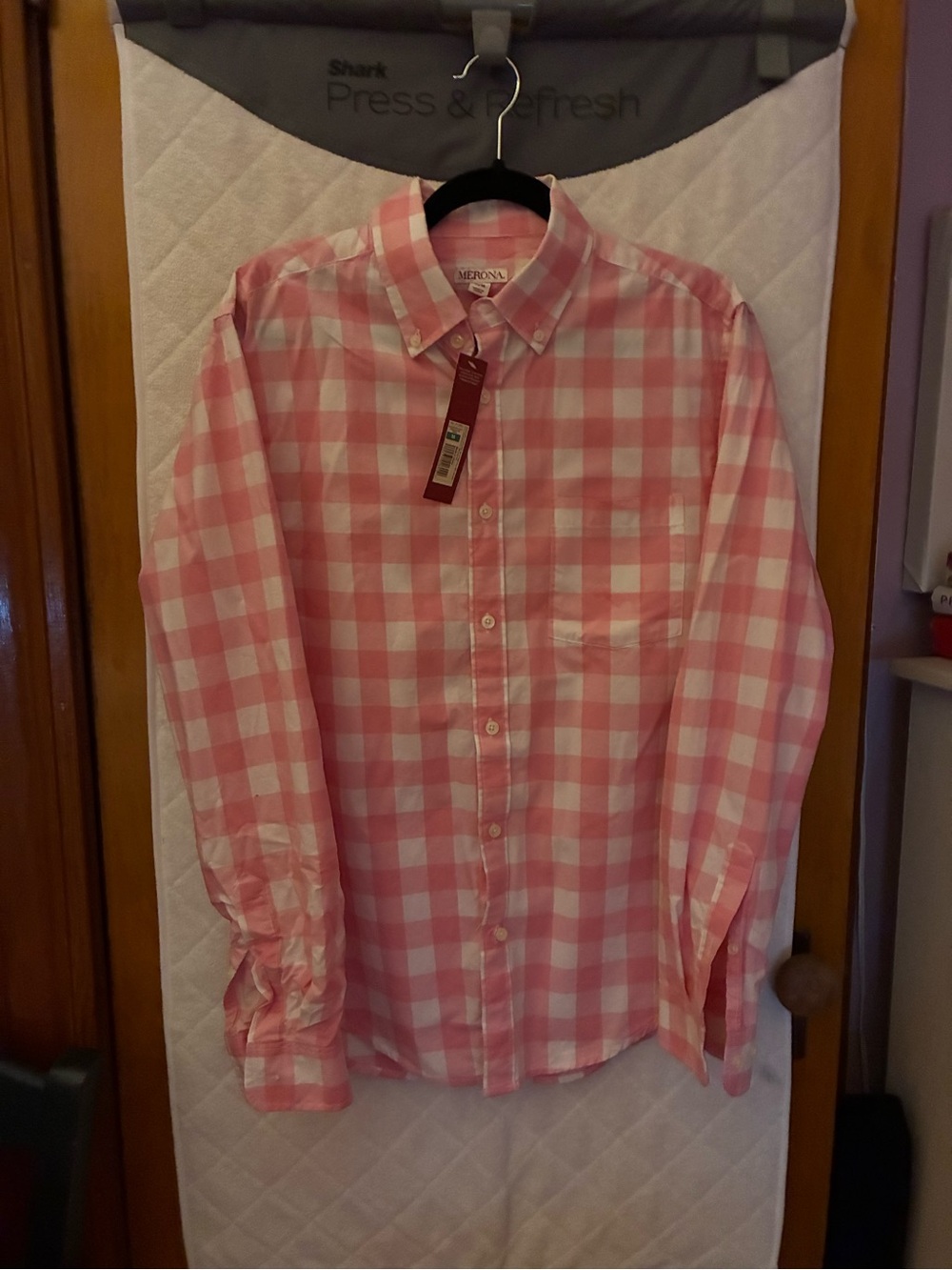 Merona Pink and White Gingham Button-Down Shirt